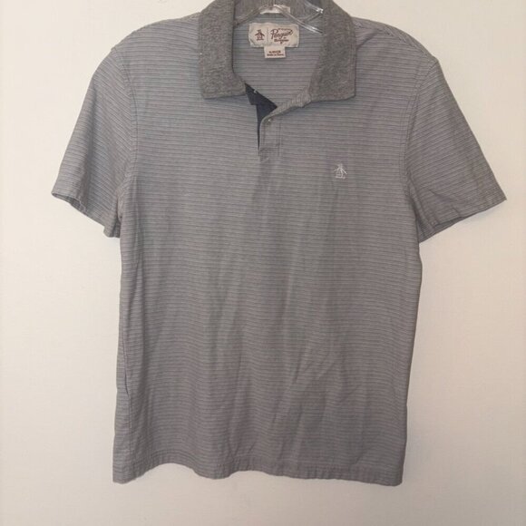 Original Penguin Heritage Slim Fit Short Sleeve Polo Gray White Stripe S - Picture 6 of 9